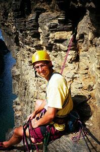 Clark belaying on Bird Brain, Lye Rock